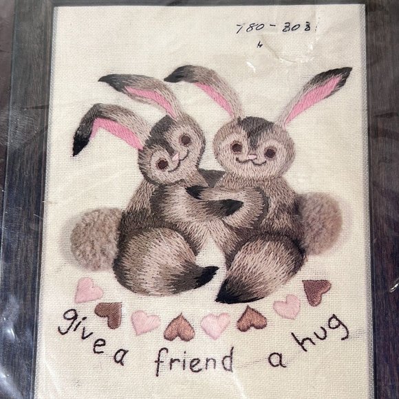 Spinnerin Stitchery Other - Vintage Spinnerin Stitchery Kit A Hug Bunny Rabbits By Diane Brakefield 8x10